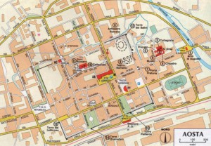 Mapa centrum Aosty, aby powiększyć kliknij w zdjęcie. 